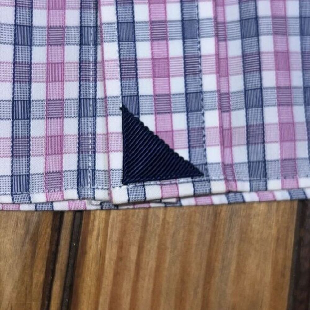 UNTUCKit Dolcetto Button Up Shirt Mens Large Wrinkle Free‎ Pink Blue White Check - Picture 6 of 8